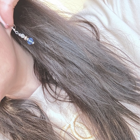 ๐Czech Blue Sapphire 8mmRound Faceted Round Beaded+Clear Crystal Silver Earring - Picture 12 of 16